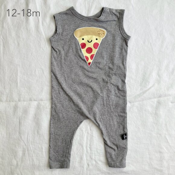 💙2/$25 Whistle & Flute 1-2 Years Baby Toddler Pizza Grey Sleeveless Romper - Picture 1 of 4